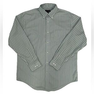Lands End Dress Shirt Button Up Size L 16 - 16 1/2
Green Striped Traditional Fit